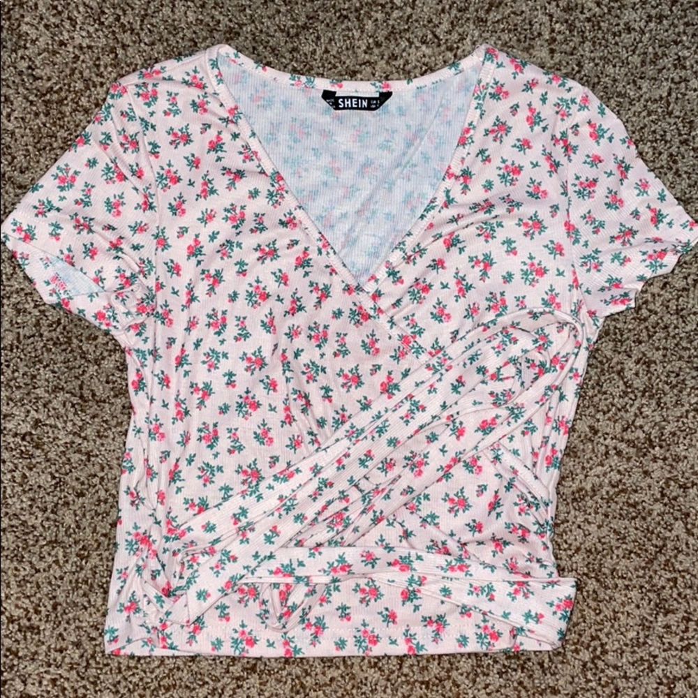 Pink Floral Tie-up Shirt